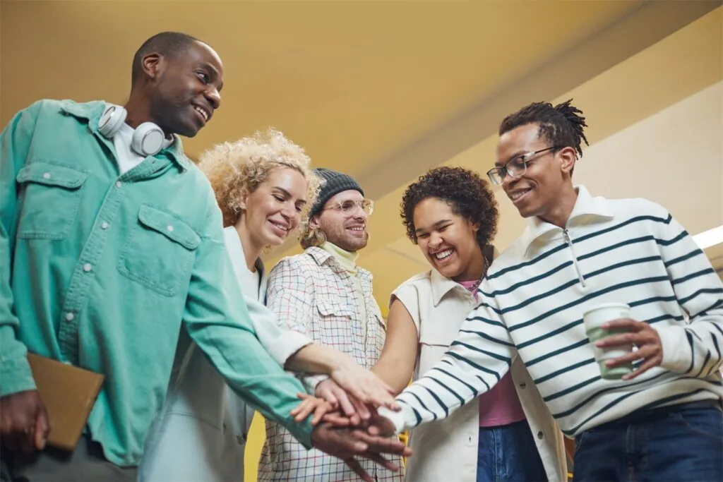 A team of support workers standing together